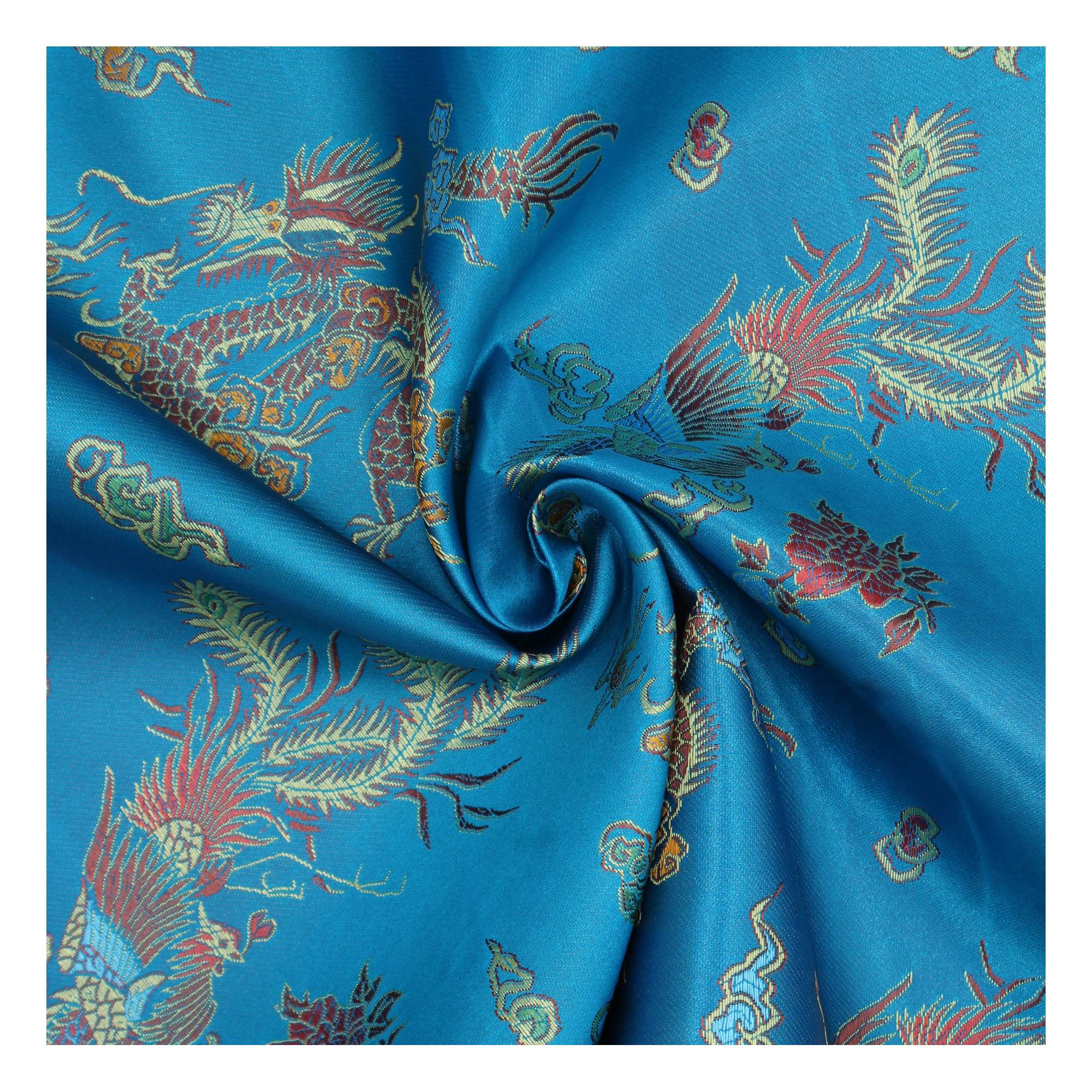 Turquoise Print Chinese Brocade Fabric by the Metre