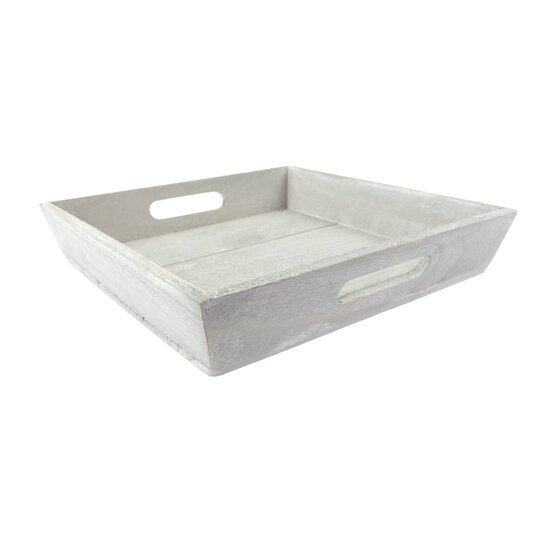 White Wash Wooden Tray 26cm x 26cm x 5cm