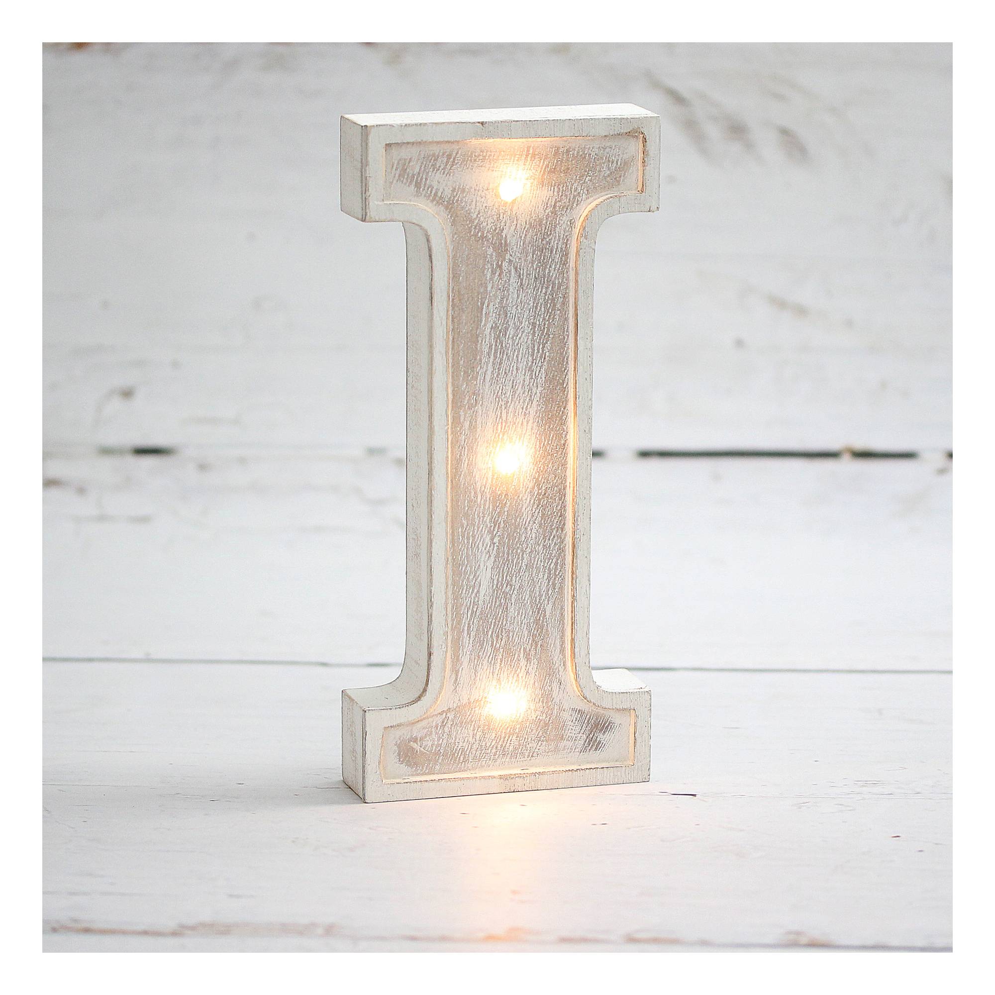 White-Washed Wooden LED Letter I 21cm