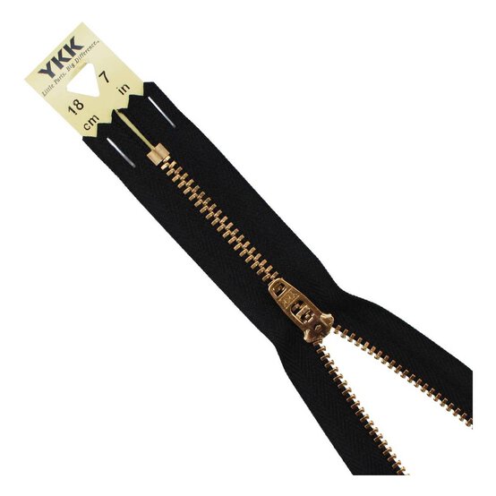 YKK Black Brass Jeans Zip 18cm