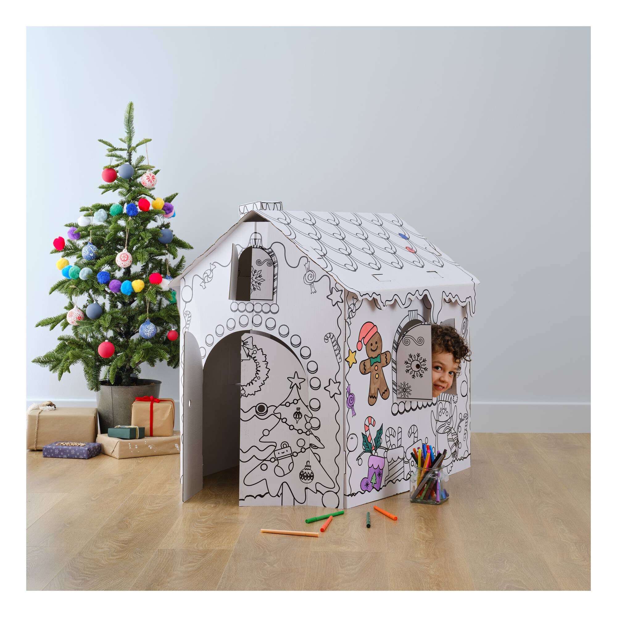 Colour-in Cardboard Gingerbread House