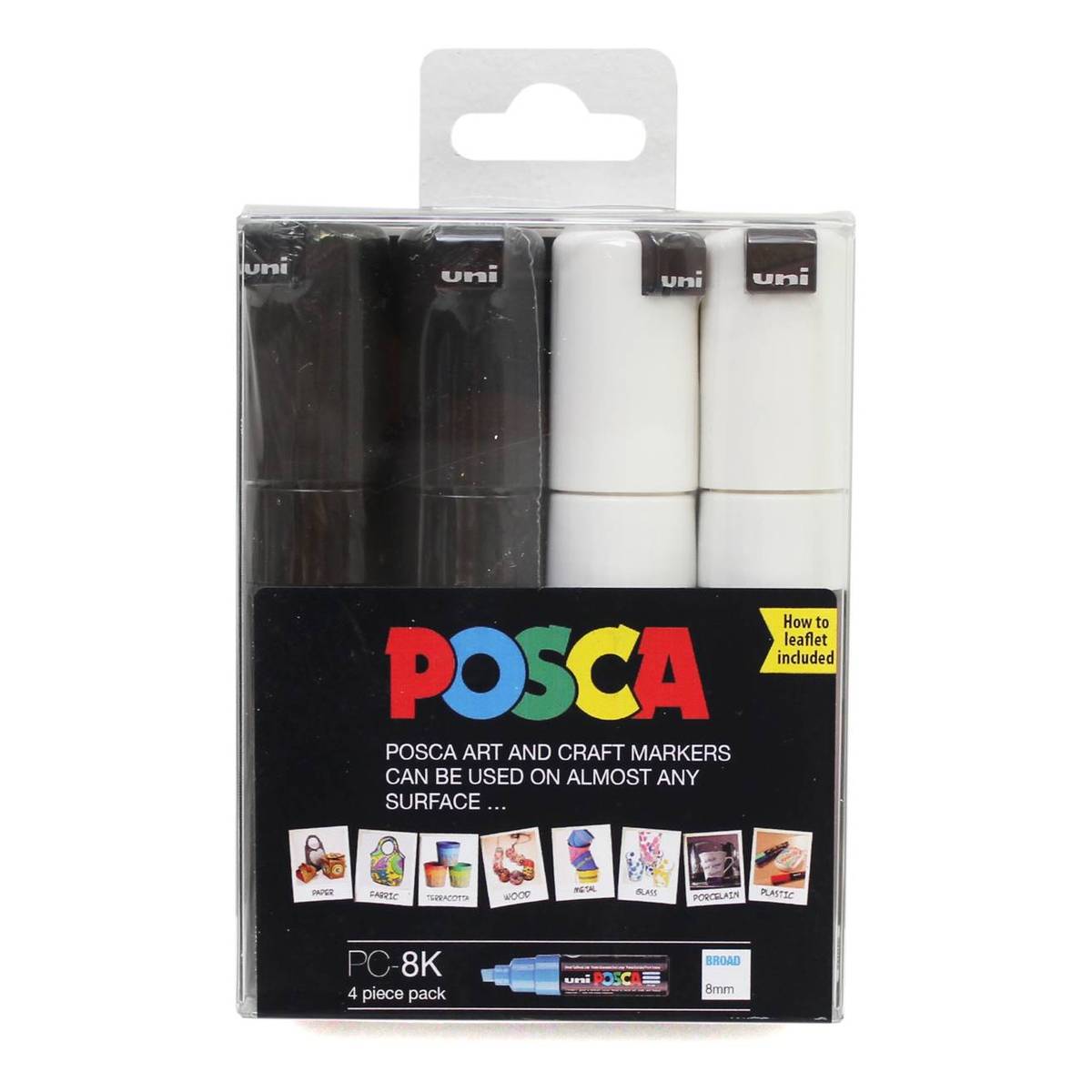 Uni-ball Black and White Posca Marker Pens PC 8K 4 Pack
