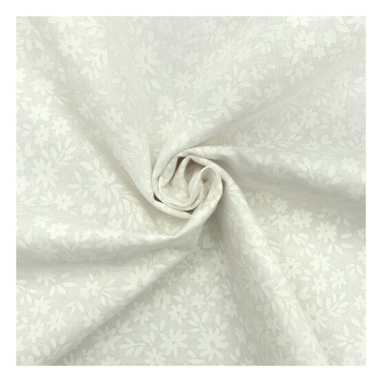 White Daisy Cotton Fabric by the Metre