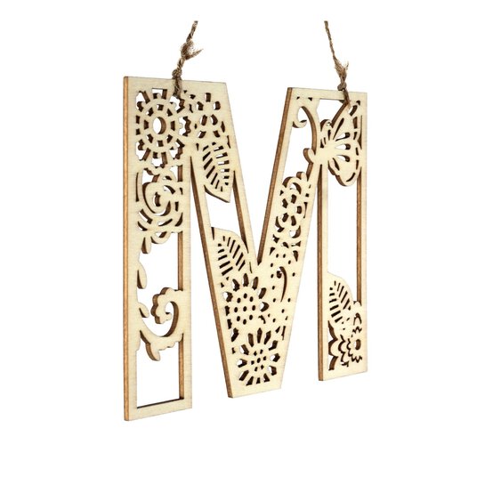 Wooden Filigree Hanging Letter M 12cm