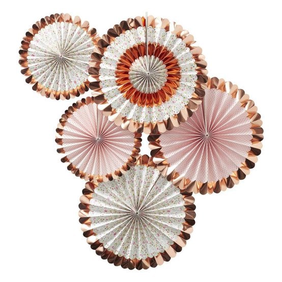 Ginger Ray Ditsy Floral Rose Gold Hanging Fan Decorations 5 Pack