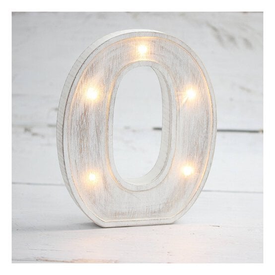 White-Washed Wooden LED Letter O 21cm