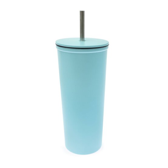 Blue Metal Cup with Straw