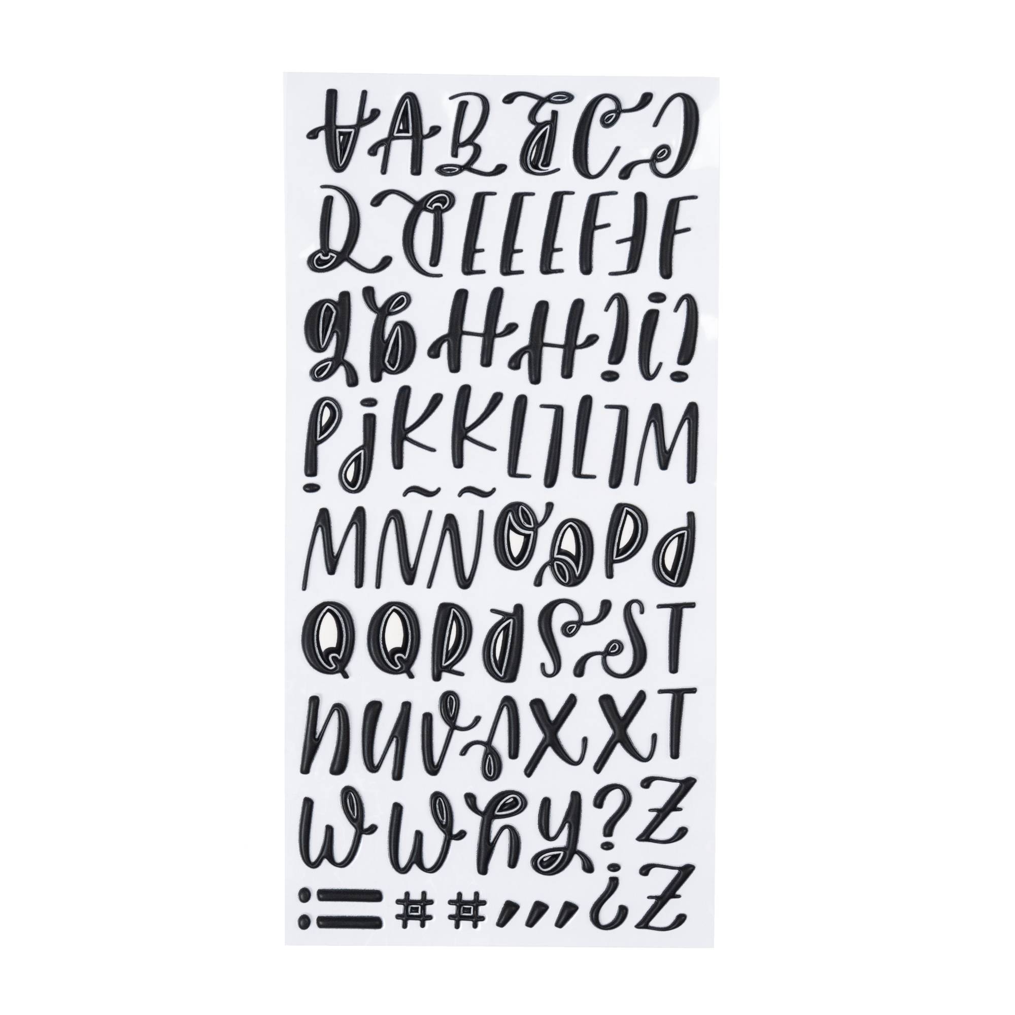 Matt Black Uppercase Puffy Script Alphabet Stickers