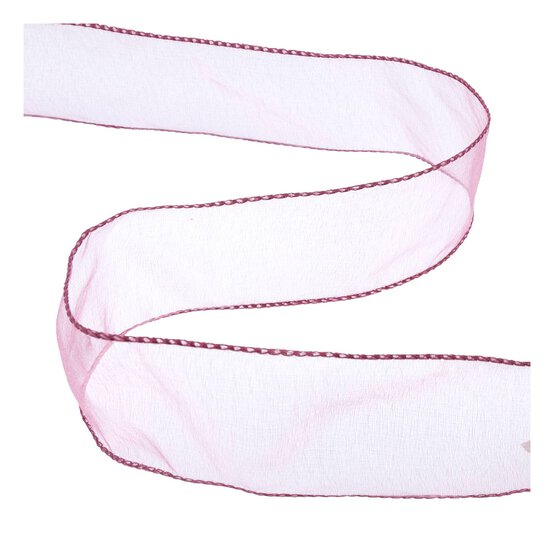 Mid Pink Wire Edge Organza Ribbon 63mm x 3m