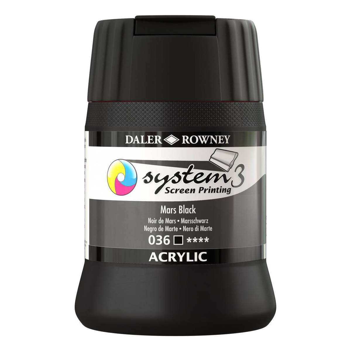 Daler-Rowney System3 Mars Black Screen Printing Acrylic Ink 250ml