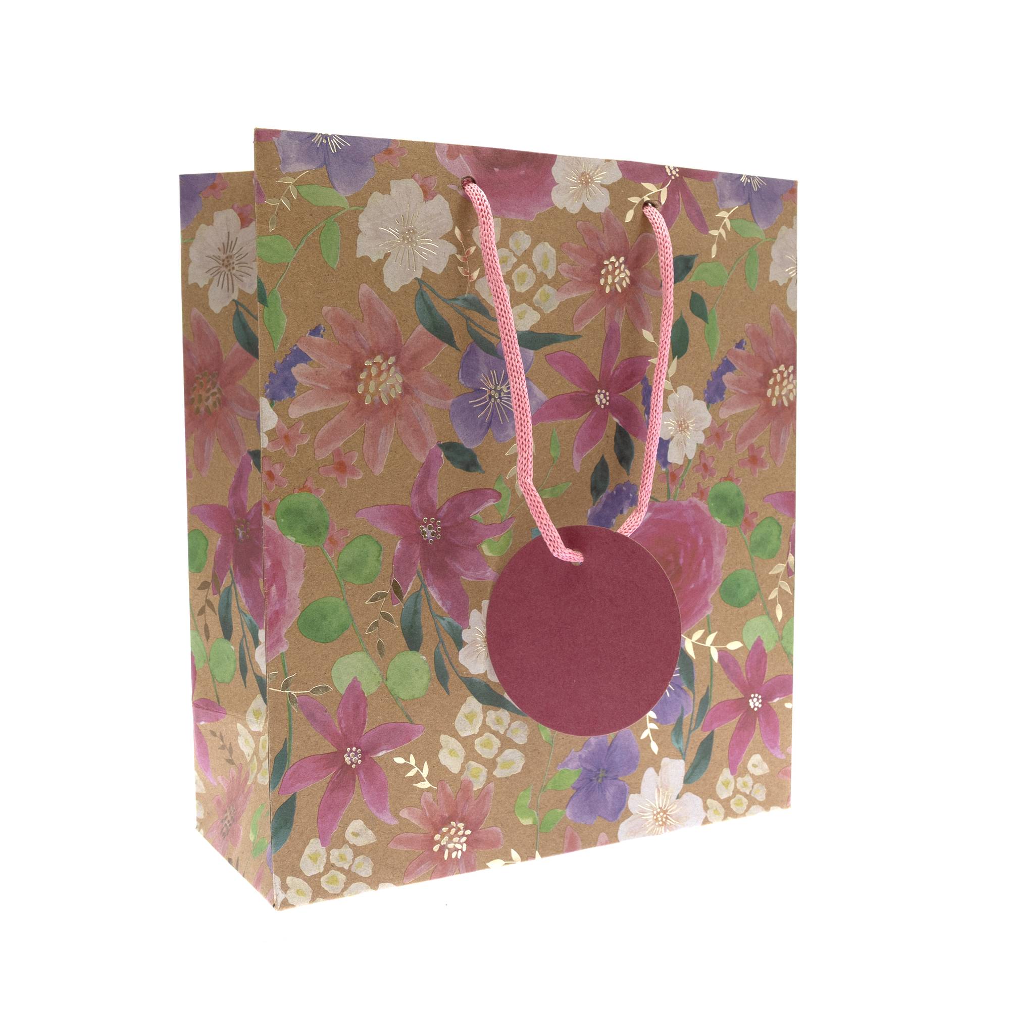 Kraft Floral Print Gift Bag 21.5cm x 25cm