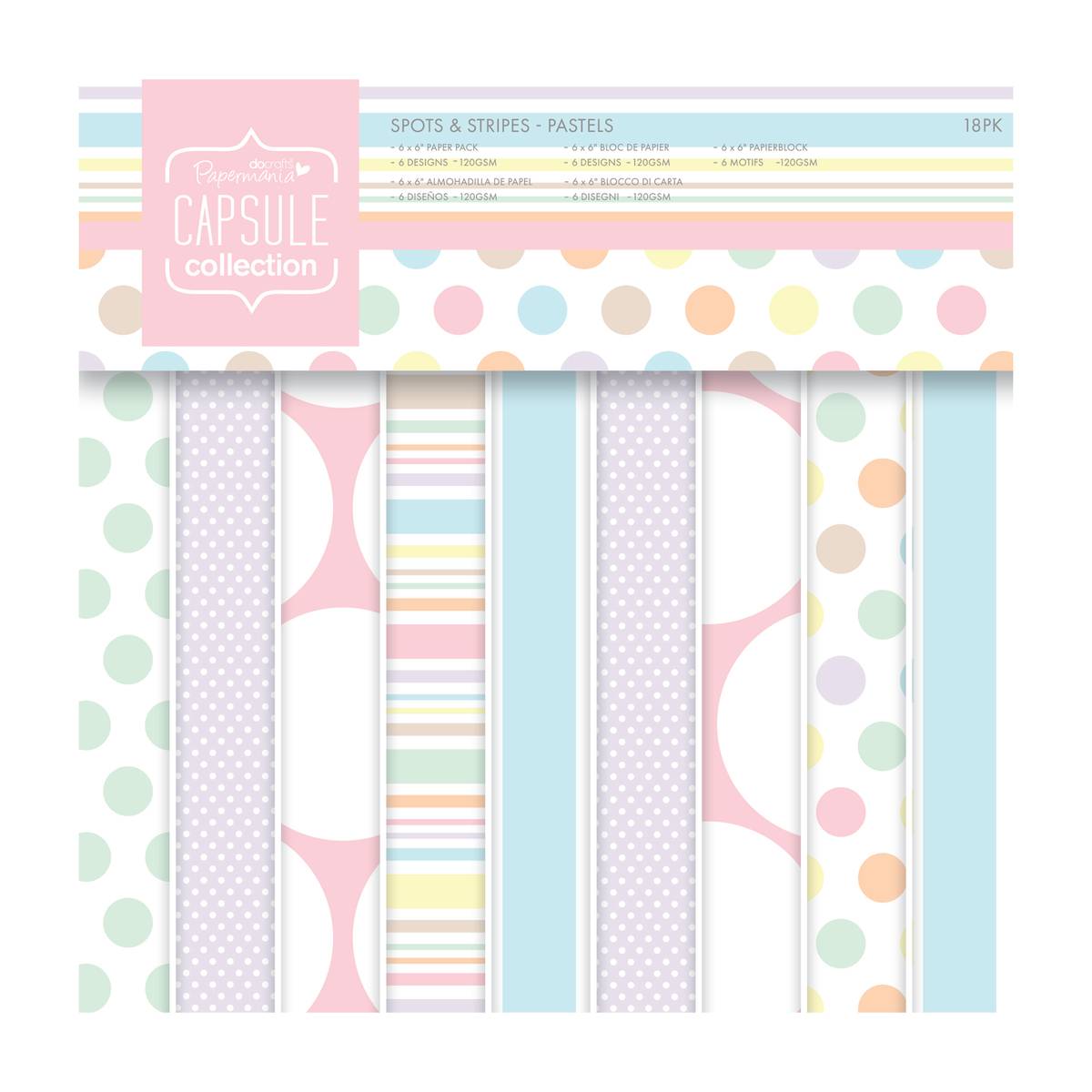 Papermania Pastel Spots and Stripe Paper Pad 6 x 6 Inches 18 Sheets
