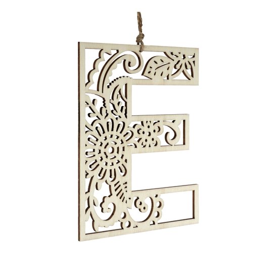 Wooden Filigree Hanging Letter E 12cm