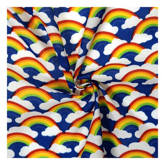 Blue Rainbow Print Polycotton Fabric by the Metre
