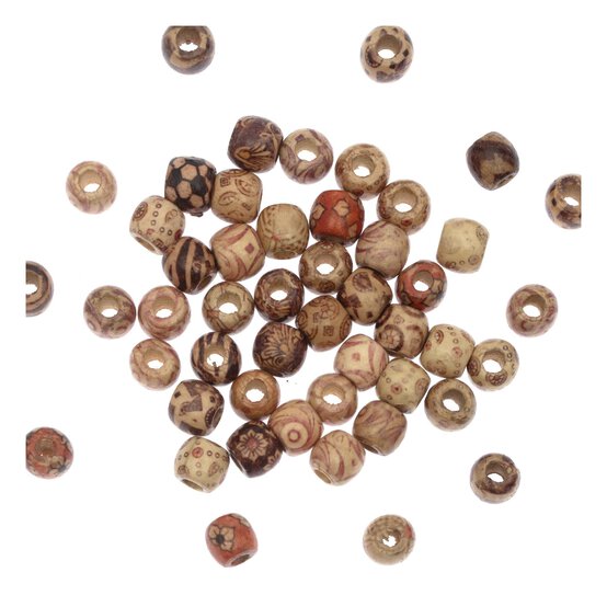 Mixed Wooden Animal Print Beads 40g