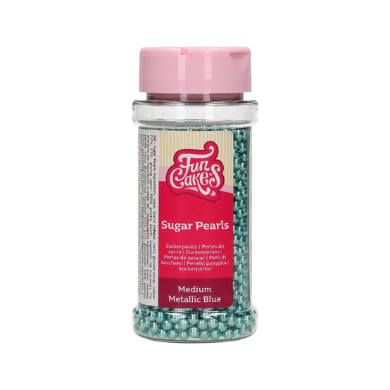 FunCakes Metallic Blue Sugar Pearls 4mm 80g