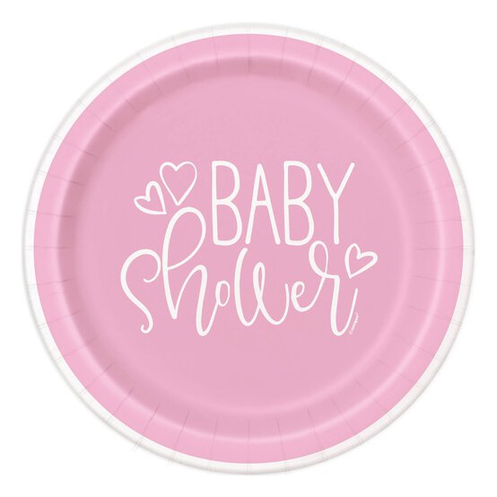 Pink Hearts Baby Shower Paper Plates 8 Pack