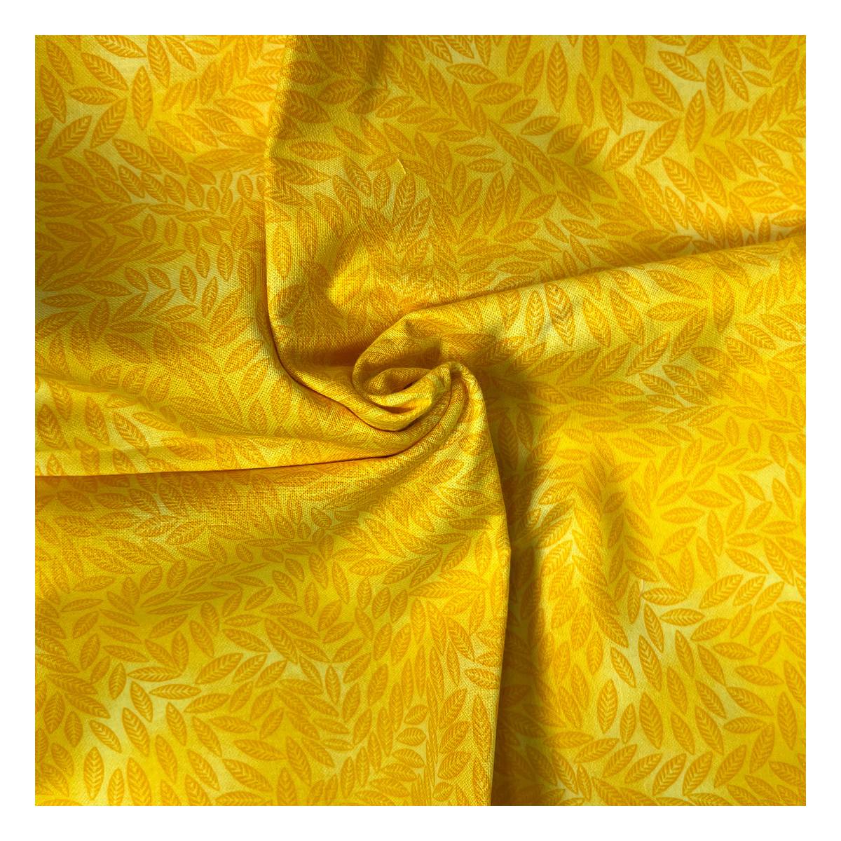 Yellow Cotton Textured Leaf Blender Fabric?by the Metre