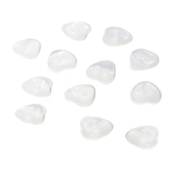 Hemline White Basic Hearts Button 12 Pack