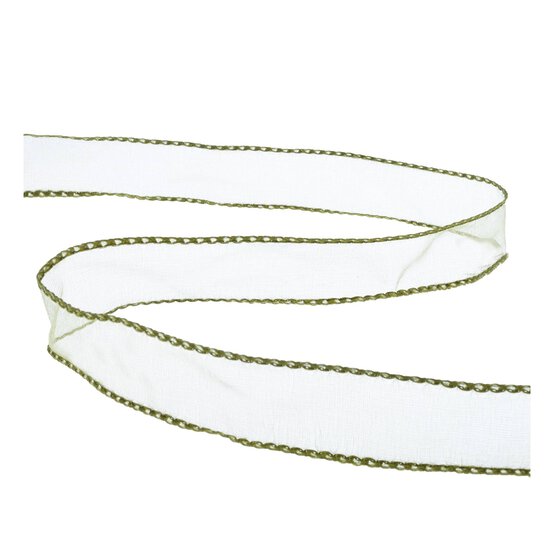 Green Wire Edge Organza Ribbon 25mm x 3m