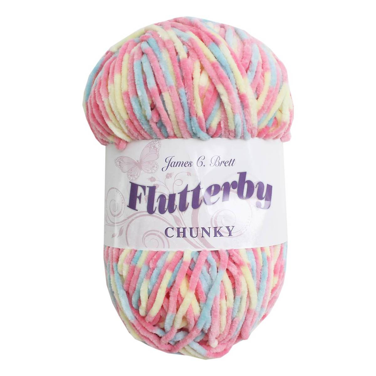 James C Brett Lemon Coral Blue Spot Flutterby Chunky Yarn 100g