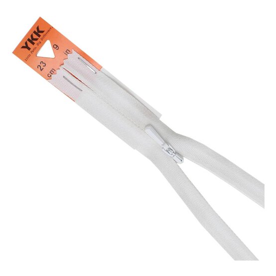 YKK White Concealed Zip 23cm