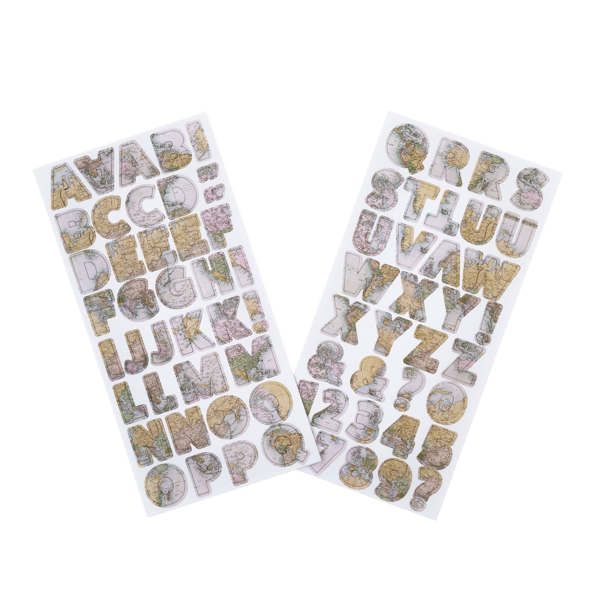 Map Alphabet Chipboard Stickers 76 Pieces