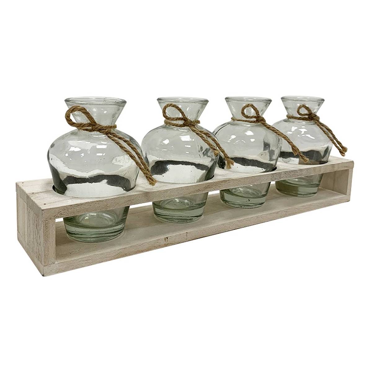 Glass Vases with Wooden Base