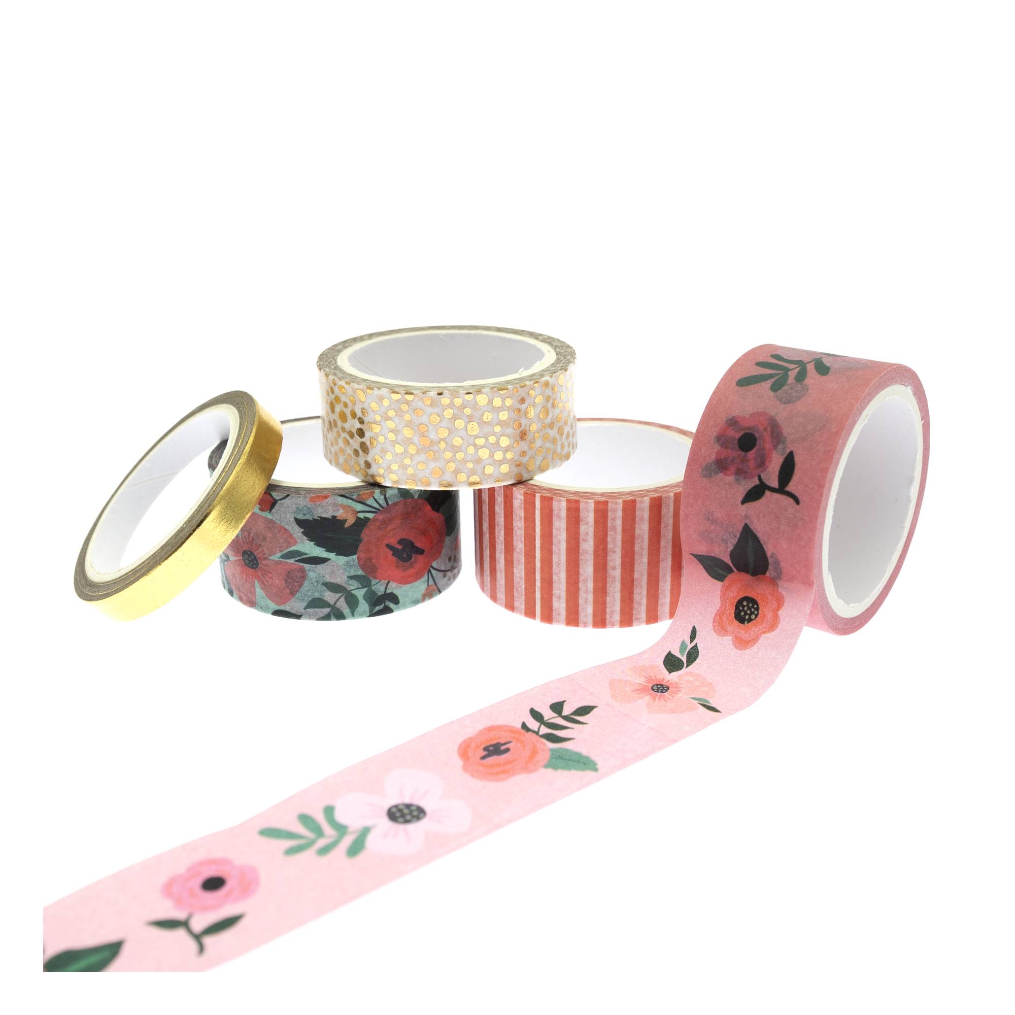Pink Floral Washi Tape 5m 5 Pack