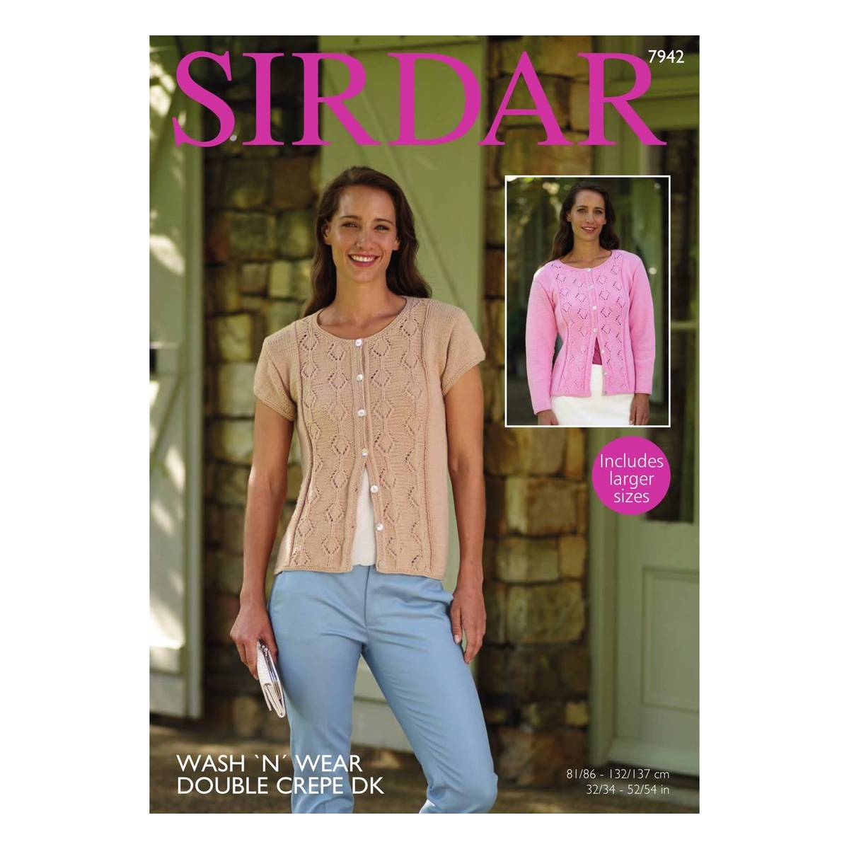 Sirdar Wash 'n' Wear Double Crepe DK Cardigan Digital Pattern 7942