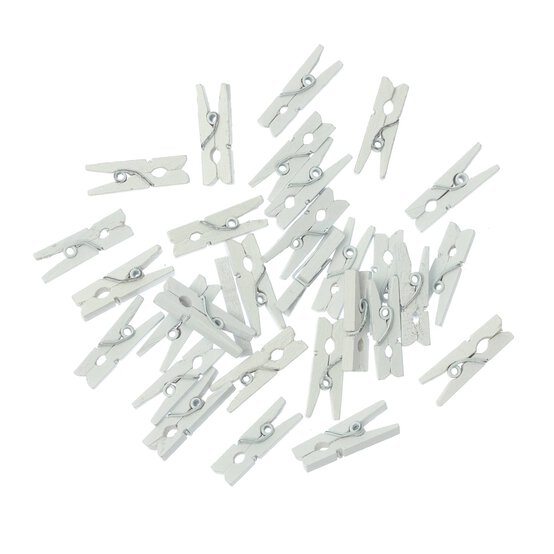 Mini White Wooden Pegs 30 Pack