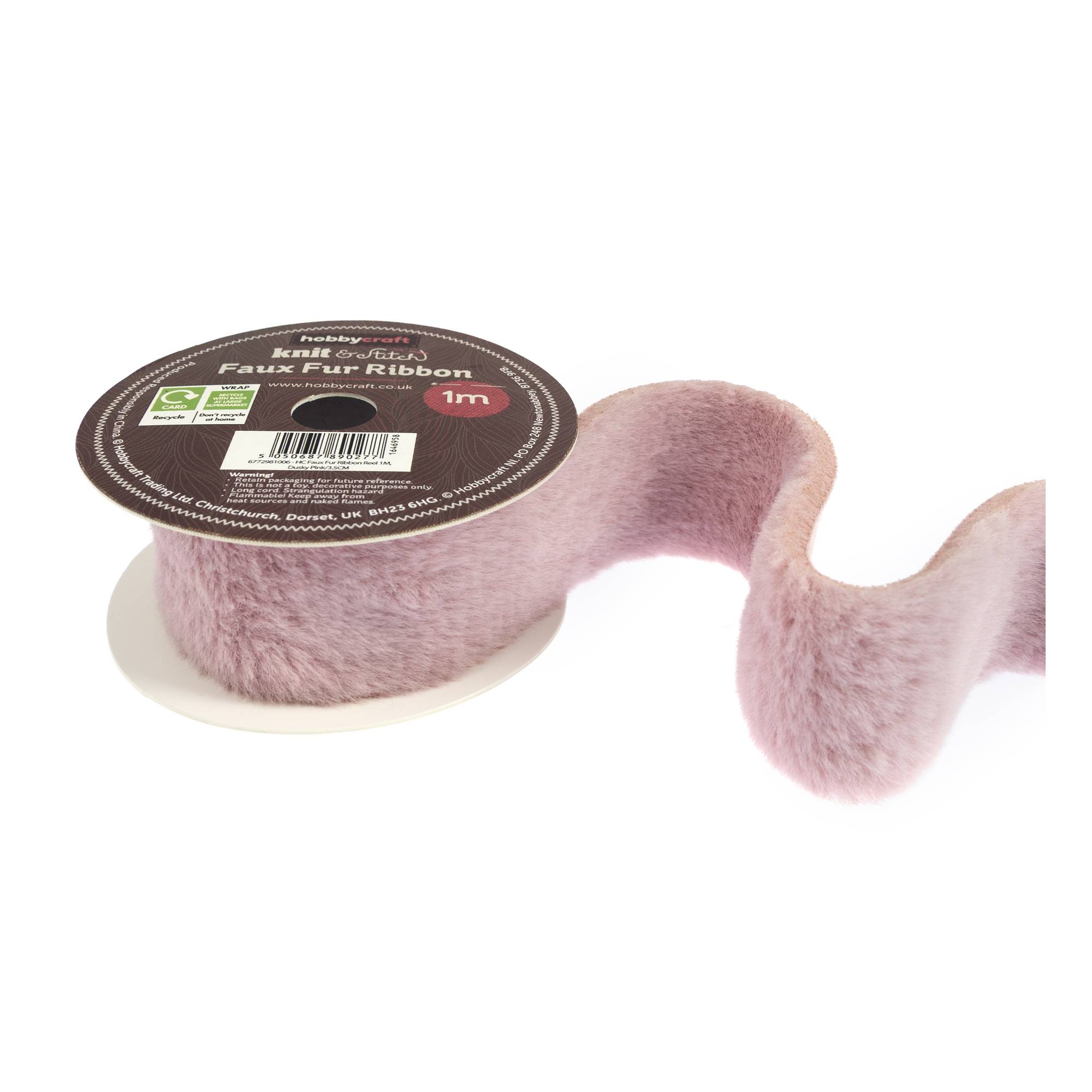 Dusky Pink Faux Fur Ribbon 3.5cm x 1m