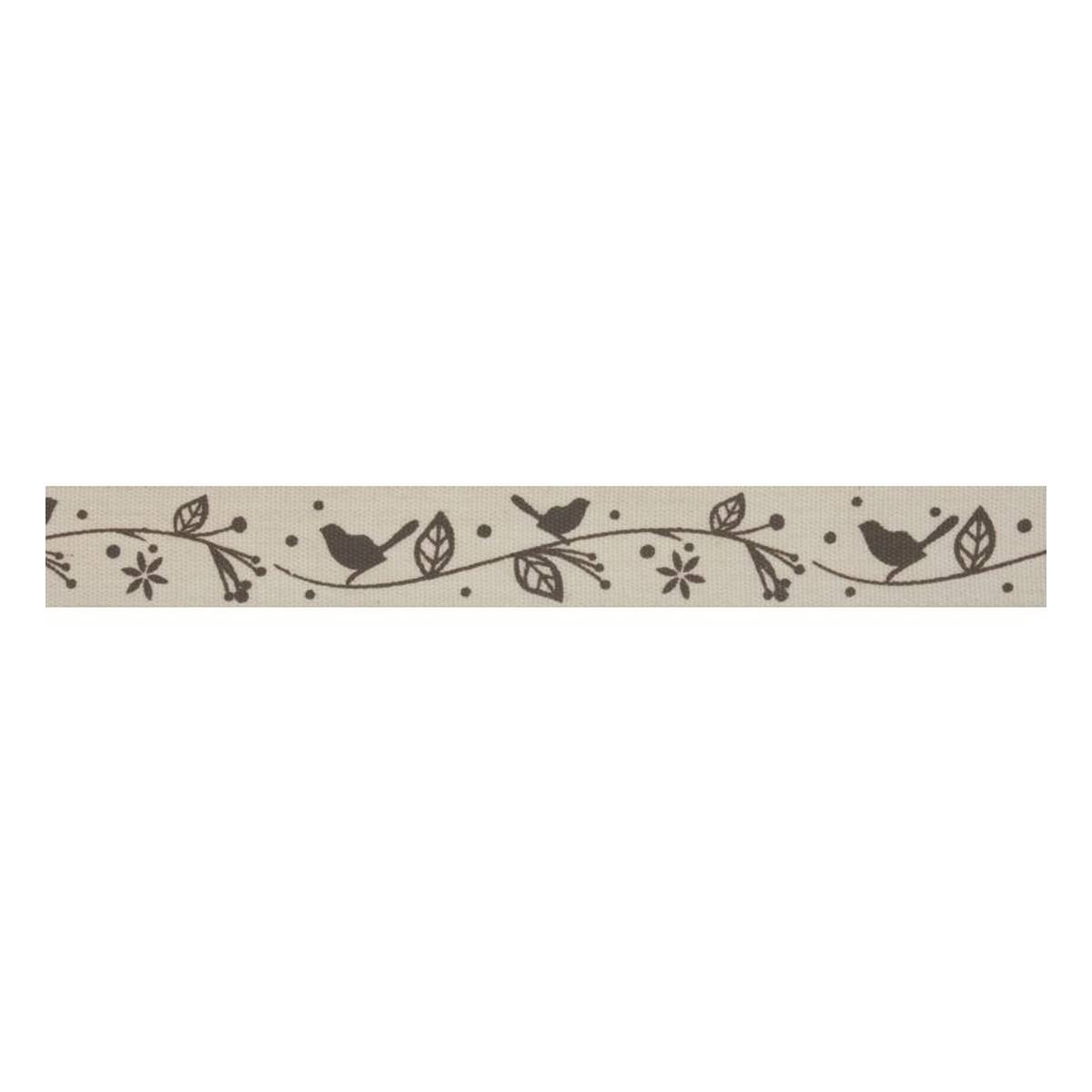 Brown Bird Cotton Ribbon 15mm x 5m