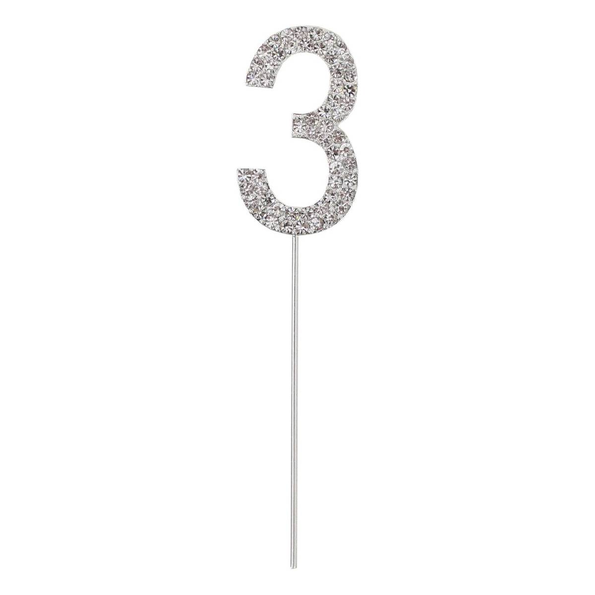 Silver Diamante Number 3 Cake Pick