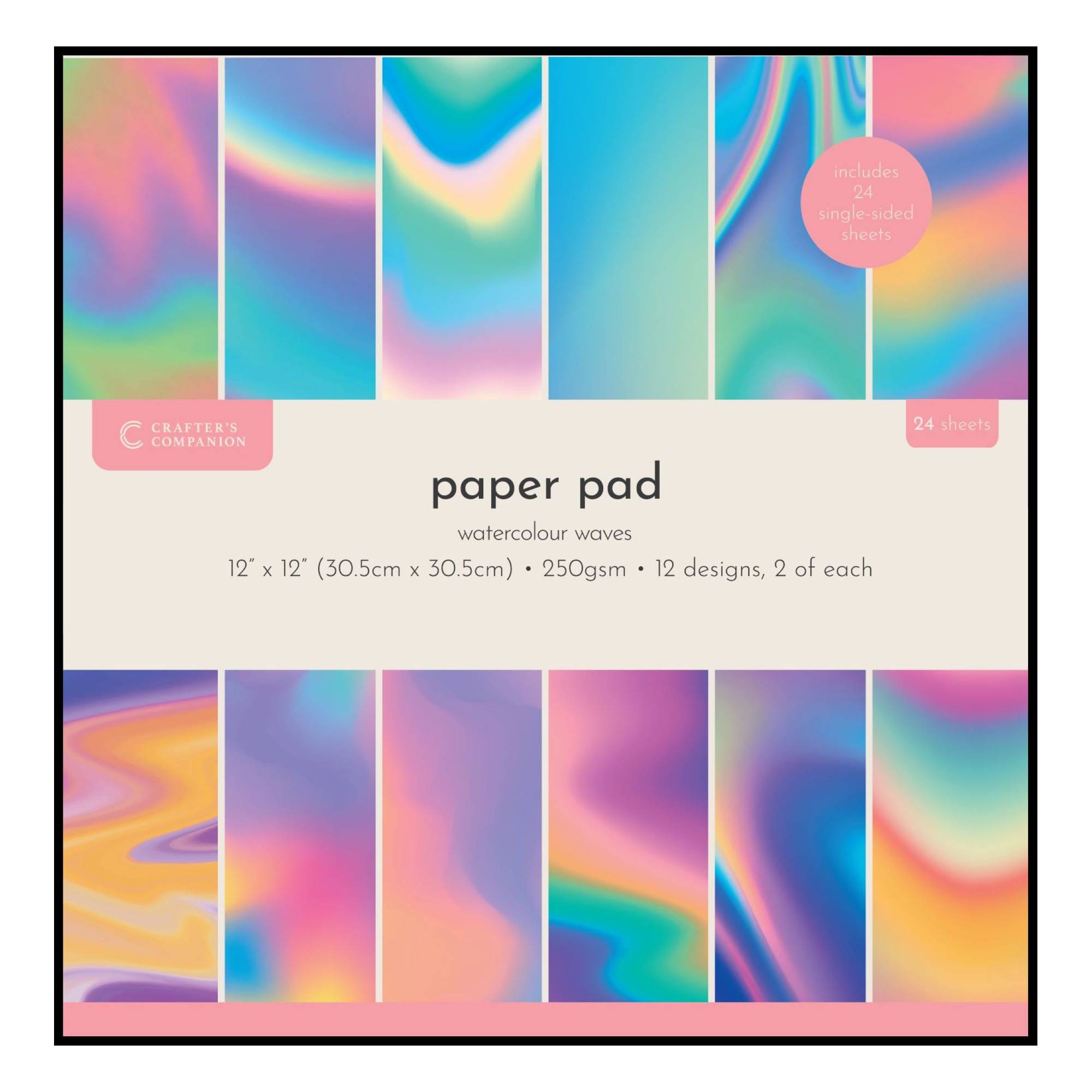 Crafter’s Companion Watercolour Waves Paper Pad 12 x 12 Inches 24 Pack