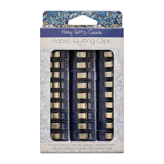 Blue Woodblock Floral Fabric Quilting Clips 30 Pack