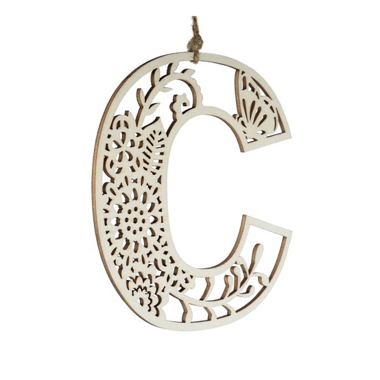 Wooden Filigree Hanging Letter C 12cm
