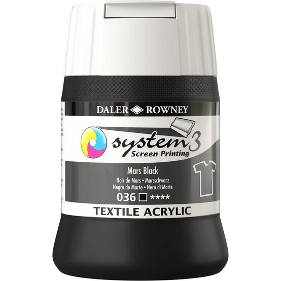Daler-Rowney System3 Mars Black Textile Screen Printing Acrylic Ink 250ml
