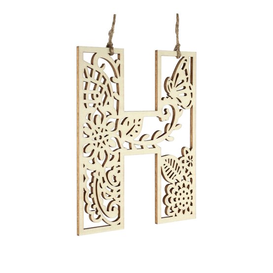 Wooden Filigree Hanging Letter H 12cm