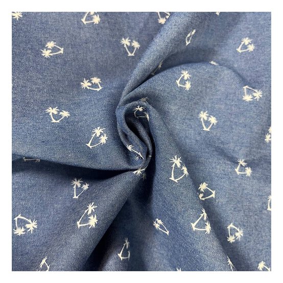 Palm Tree Printed Cotton Chambray Fabric by the Metre