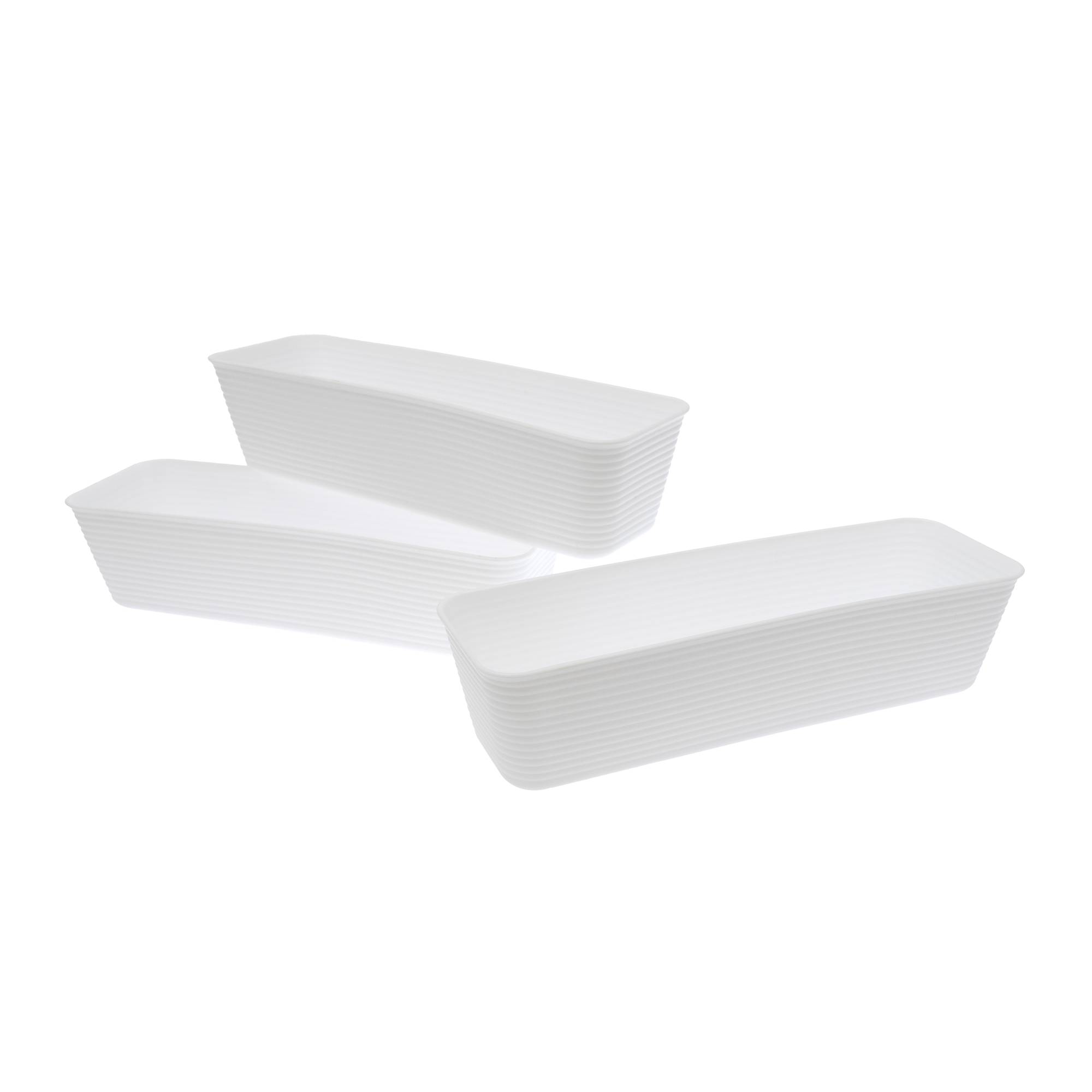 White Long Storage Organisers 26cm x 8cm 3 Pack