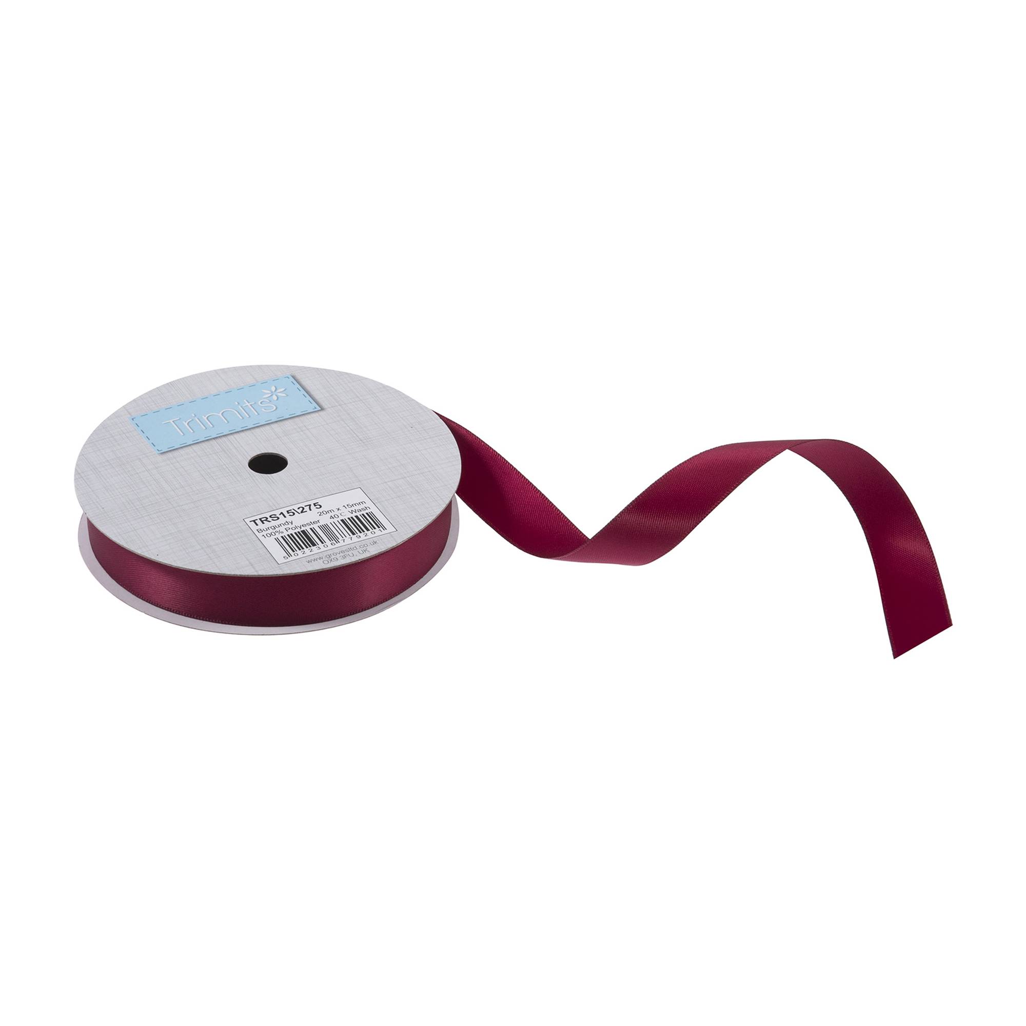 Trimits Burgundy Double-Faced Satin Ribbon by the Metre 15mm