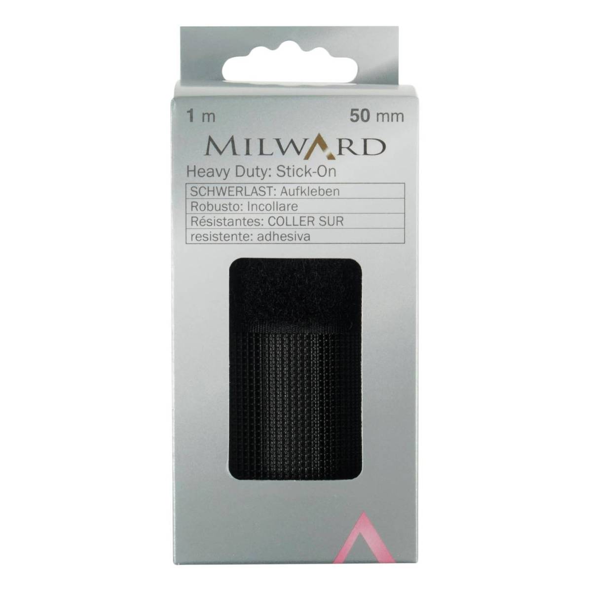 Milward Black Stick-On Heavy Duty Hook and Loop Tape 50mm x 1m