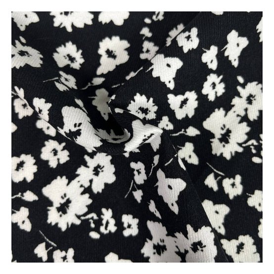 Black and White Two-Tone Floral Brushed Print Fabric by the Metre