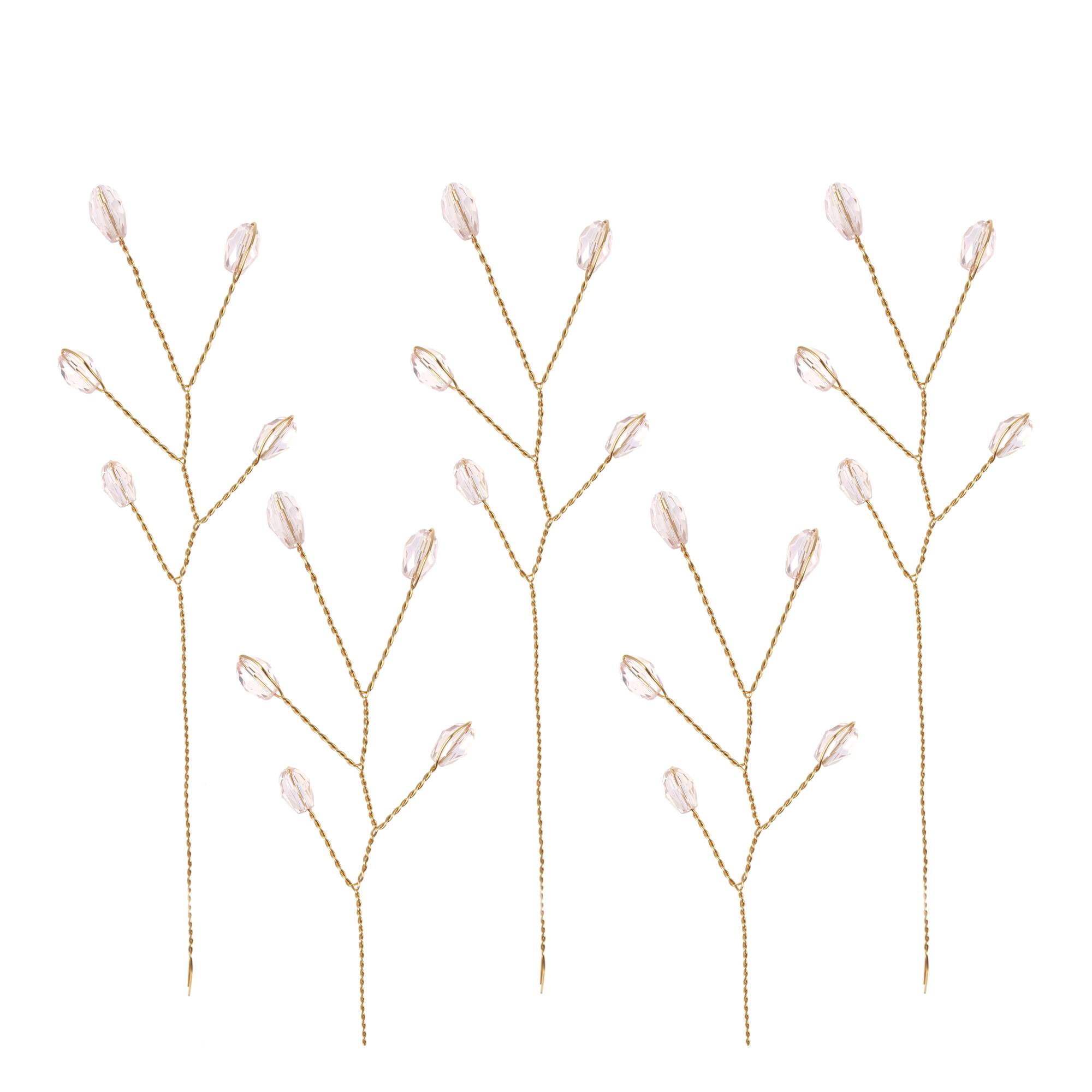 Pink Beaded Branch Wired Picks 5 Pieces