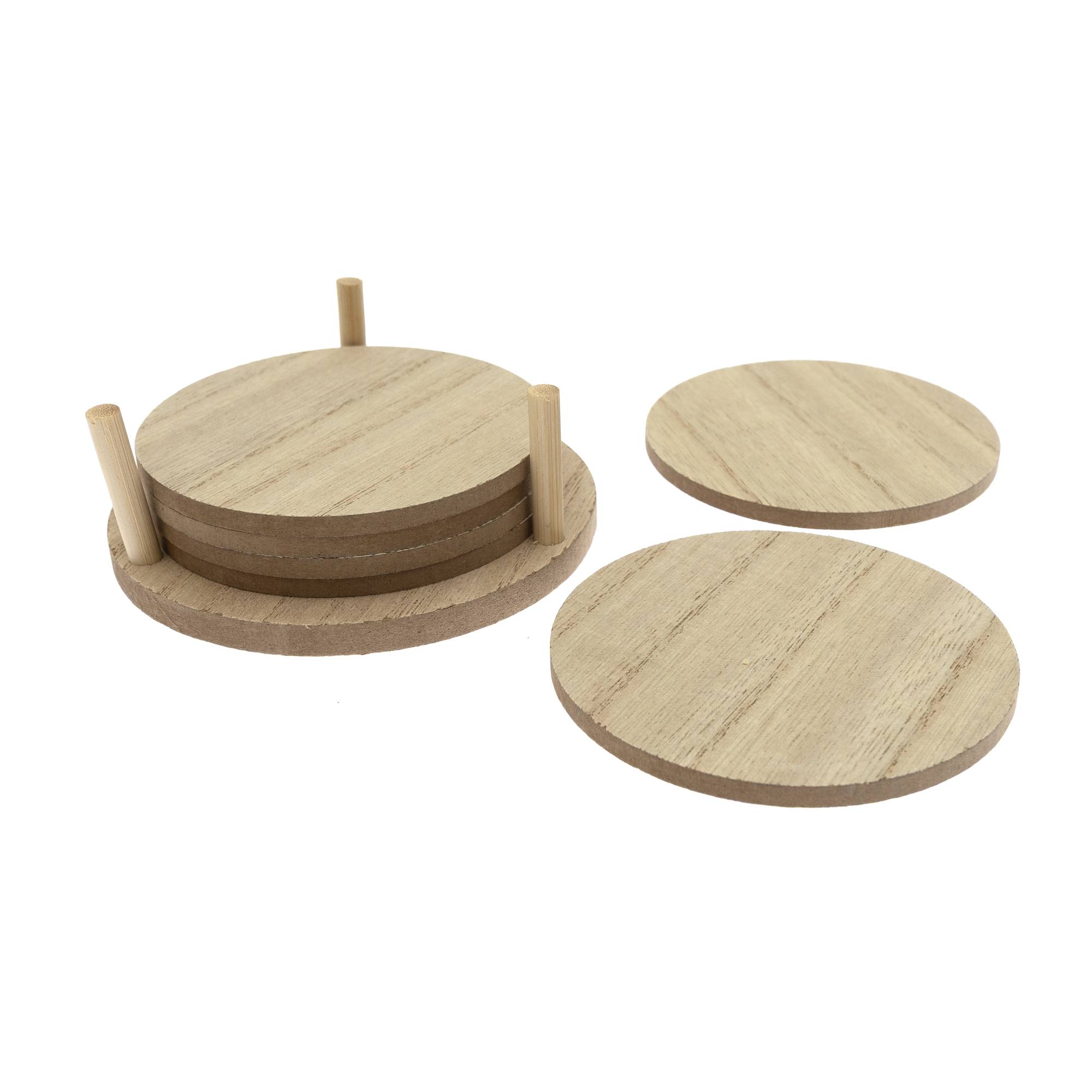 Round Wooden Coaster Set 6 Pack