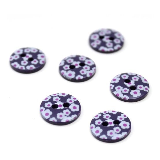 Hemline Blue Novelty Patterned Button 6 Pack