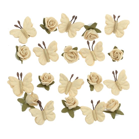 Handmade Cream Roses and Butterflies 20 Pack