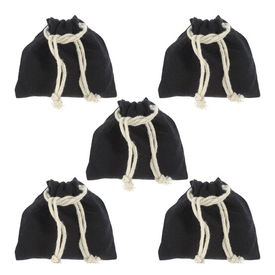 Black Mini Cotton Drawstring Bags 5 Pack