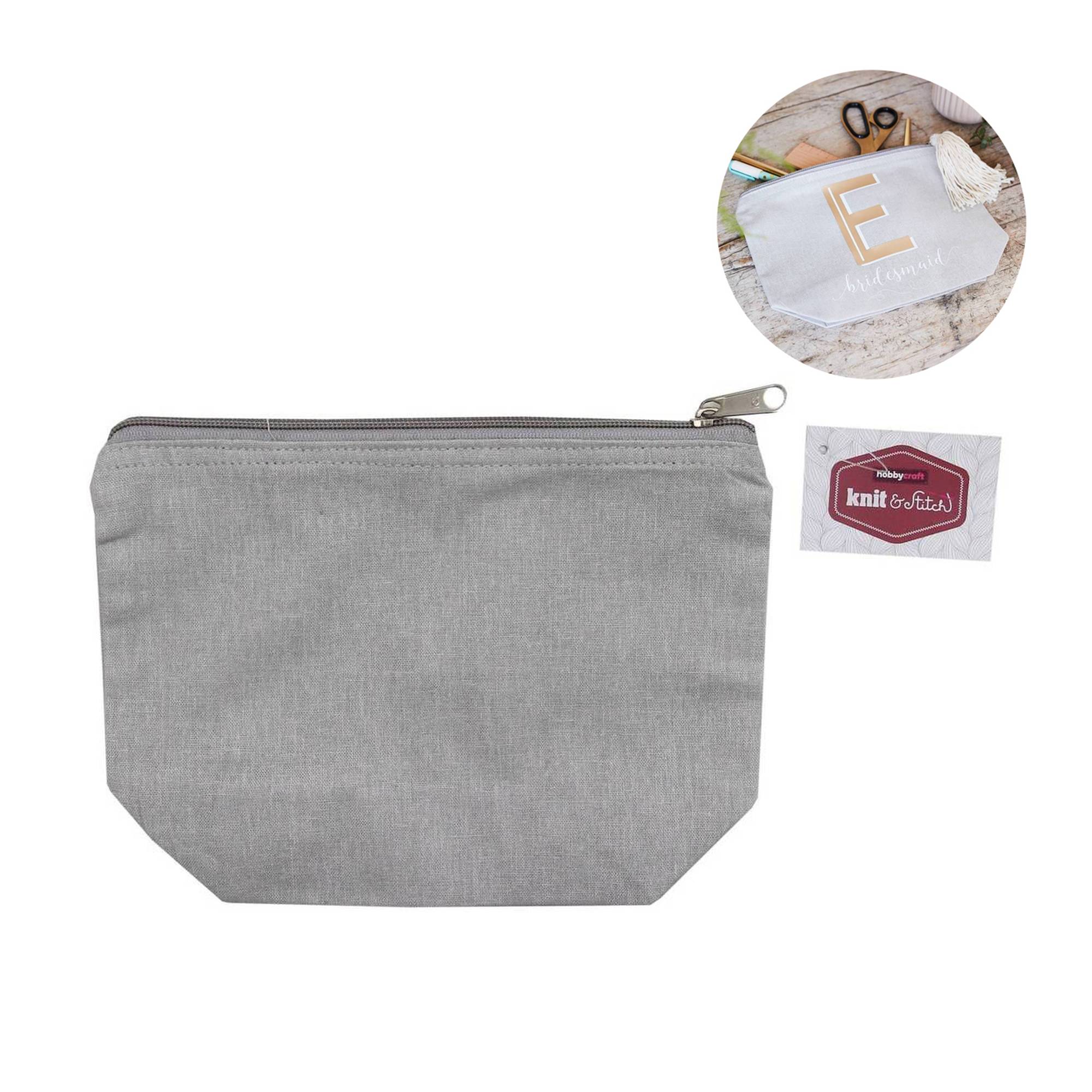Grey Cotton Zip Pouch 23cm x 16cm x 8cm